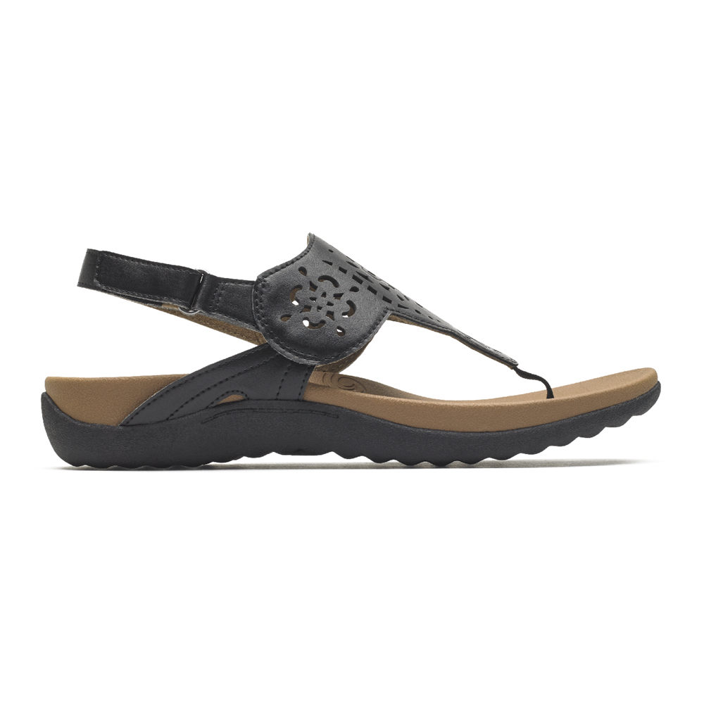 Rockport Womens Sandals Black - Ridge Circle Cutout Thong - UK 324-WZUJVG